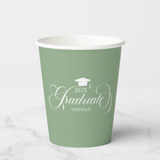 Afstuderen witte groene scripttypografie papieren bekers (Achterkant)