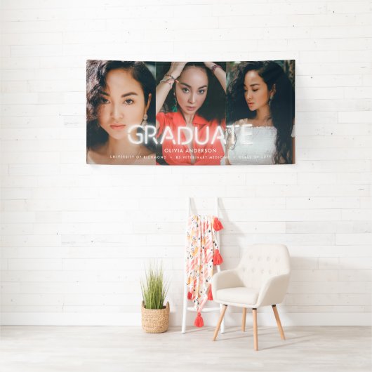 Afstuderen witte neon multi-fotomodern spandoek (Insitu)