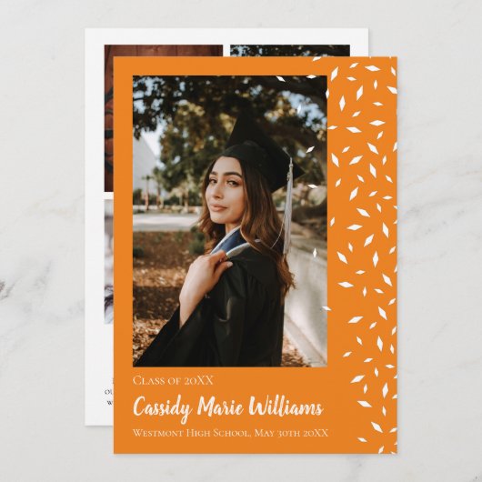 Afstuderen witte Oranje Confetti Kaart (Voorkant / Achterkant)