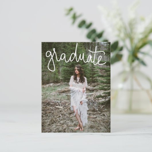Afstuderen witte typografie | De datumfoto opslaan Aankondigingskaart (Staand voorkant)