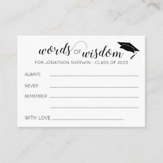 Afstuderen Woorden van Wisdom Advice voor Afstuder Advieskaart (Voorkant)