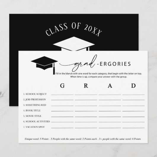 Afstuderen Word Game Kaart (Voorkant / Achterkant)