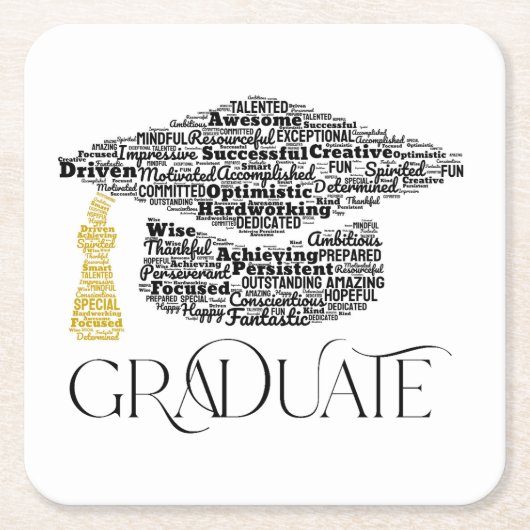Afstuderen Word Graduation Cap Party Kartonnen Onderzetters (Voorkant)