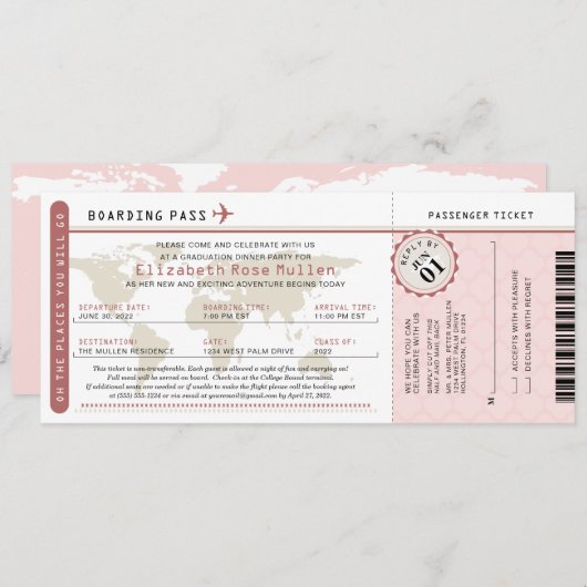 Afstuderen World Traveler Boarding Pass Invitation Kaart (Voorkant / Achterkant)