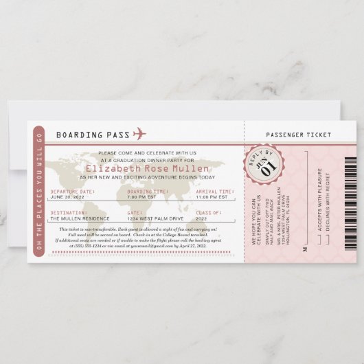 Afstuderen World Traveler Boarding Pass Invitation Kaart (Voorkant)