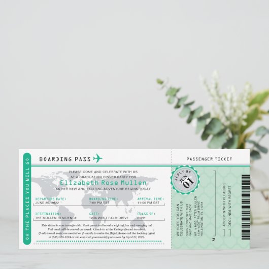 Afstuderen World Traveler Boarding Pass Invitation Kaart (Staand voorkant)