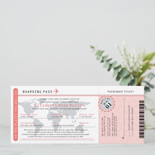 Afstuderen World Traveler Boarding Pass Invitation Kaart (Staand voorkant)