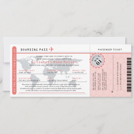 Afstuderen World Traveler Boarding Pass Invitation Kaart (Voorkant)