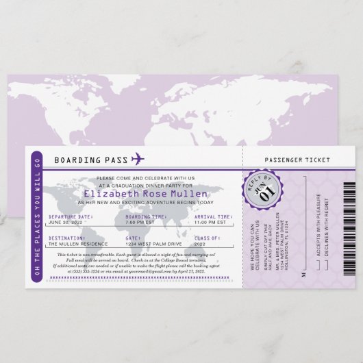 Afstuderen World Traveler Boarding Pass Invitation Kaart (Voorkant / Achterkant)