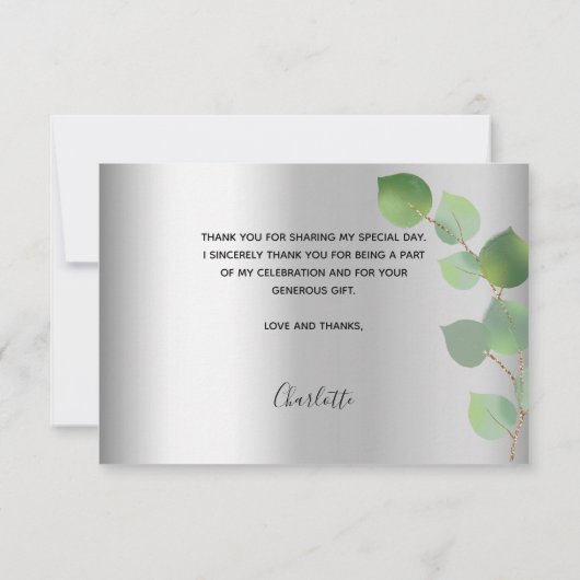 Afstuderen zilver afstuderen eucalyptus bedankkaart (Achterkant)