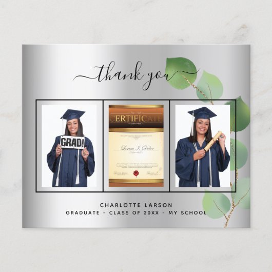 Afstuderen Zilver afstuderen foto Dank u kaart (Voorkant)