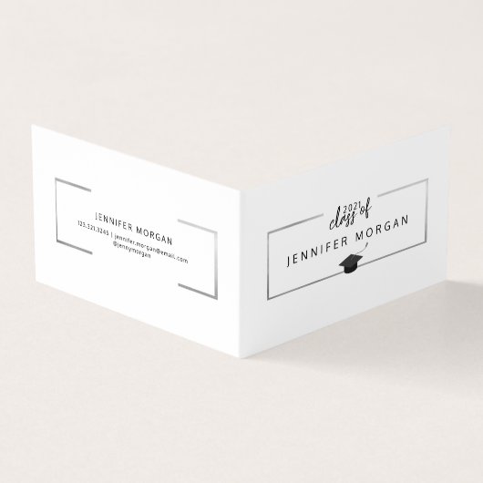Afstuderen Zilver Elegant Gevouwen Naam Kaart Visitekaartje (Buitenkant)