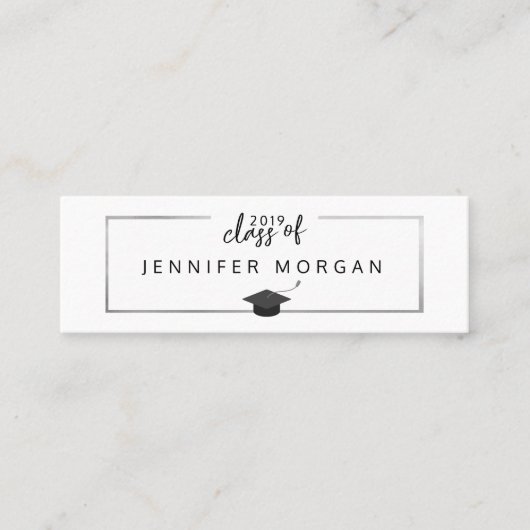 Afstuderen Zilver Elegante Naam Kaart Mini Visitekaartje (Voorkant)