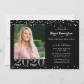 Afstuderen Zilver Glitter Confetti Zwart Kaart (Voorkant)