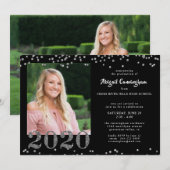 Afstuderen Zilver Glitter Confetti Zwart Kaart (Voorkant / Achterkant)