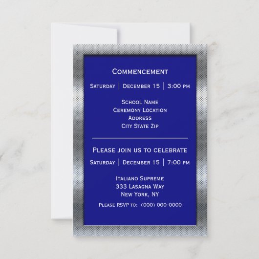 Afstuderen Zilver Metaal Lijst Blauw Afstuderen Aankondiging (Achterkant)