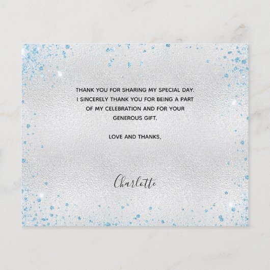 Afstuderen zilverblauwe foto bedankkaart (Achterkant)