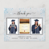 Afstuderen zilverblauwe foto bedankkaart (Voorkant)