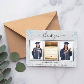 Afstuderen zilverblauwe foto bedankkaart