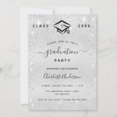 Afstuderen zilveren glitter modern elegant 2024 kaart (Voorkant)