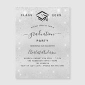 Afstuderen zilveren glitter moderne luxe magnetische uitnodiging (Voorkant)