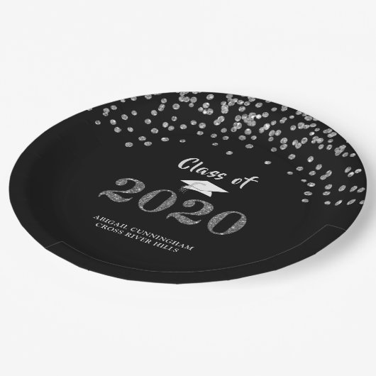 Afstuderen Zilveren GlitterKLASSE VAN 2020 Confett Papieren Bordje (Gekanteld)