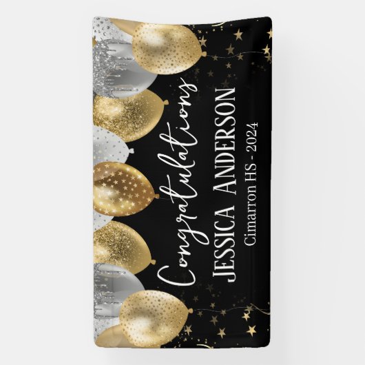 Afstuderen zilveren gouden ballonnen banner (Verticaal)