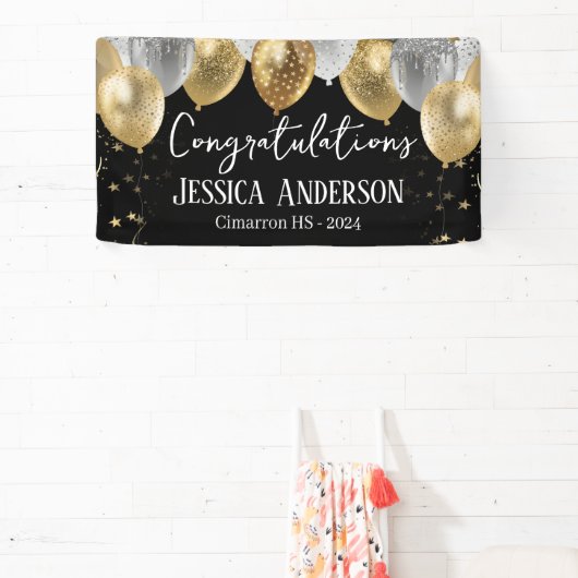 Afstuderen zilveren gouden ballonnen banner (Insitu)