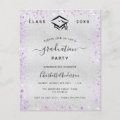 Afstuderen zilveren lavendel glitter uitnodiging (Voorkant)