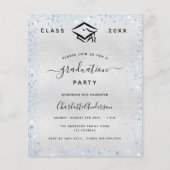 Afstuderen zilveren lichtblauwe uitnodiging (Voorkant)