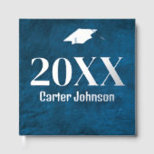 Afstuderen zilverfolie op blauw leer gastenboek (Voorkant)