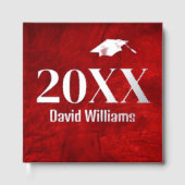 Afstuderen zilverfolie op rood leder gastenboek (Voorkant)