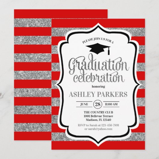 Afstuderen - zilverkleurige rode strepen kaart (Voorkant / Achterkant)