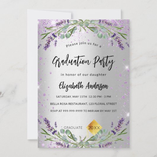 Afstuderen zilverlavendel eucalyptus luxe kaart (Voorkant)