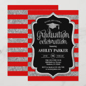 Afstuderen - Zilverrode zwarte strepen Kaart (Voorkant / Achterkant)