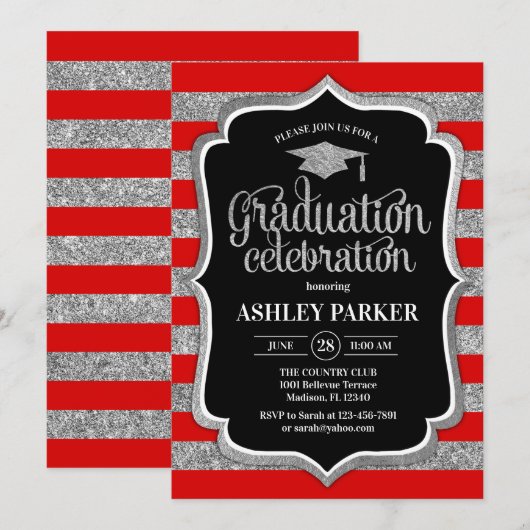 Afstuderen - Zilverrode zwarte strepen Kaart (Voorkant / Achterkant)