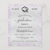 Afstuderen zilverviolet glitter budget uitnodiging flyer (Voorkant)