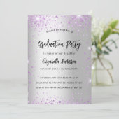 Afstuderen zilverviolet paars glans luxe kaart (Staand voorkant)