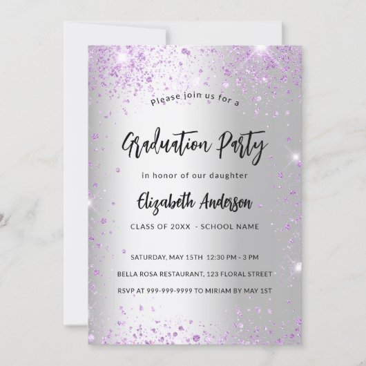 Afstuderen zilverviolet paars kaart (Voorkant)