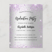 Afstuderen zilverviolet paars uitnodiging briefkaart (Voorkant)