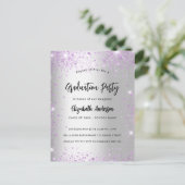 Afstuderen zilverviolet paars uitnodiging briefkaart (Staand voorkant)