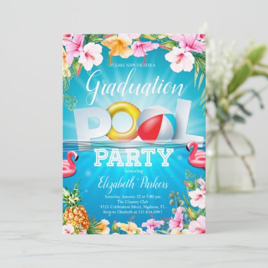 Afstuderen Zomer Zwembad Party Kaart (Staand voorkant)