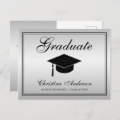 Afstuderen zwart Afstudeerder Pet en script op zil Uitnodiging Briefkaart (Voorkant / Achterkant)