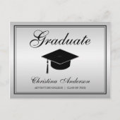 Afstuderen zwart Afstudeerder Pet en script op zil Uitnodiging Briefkaart (Voorkant)