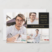 Afstuderen zwart en Gold 3 Photo Collage Afstudere Aankondiging (Voorkant)