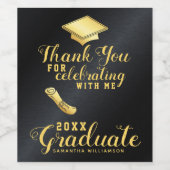 Afstuderen Zwart en Goud Dank U Afstuderen Wijn Etiket (Enkel label)