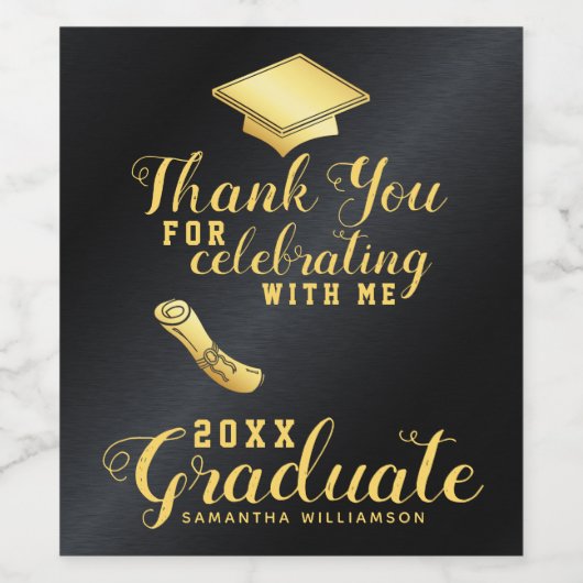 Afstuderen Zwart en Goud Dank U Afstuderen Wijn Etiket (Enkel label)