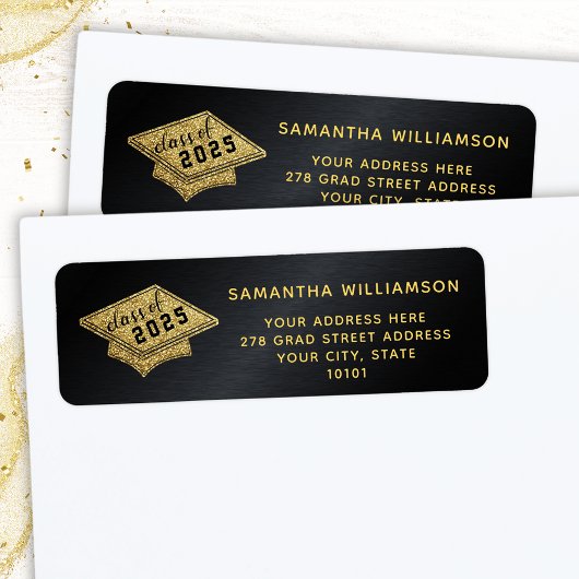 Afstuderen Zwart en Goud Klasse van 2025 Afstudere Etiket