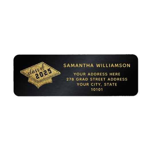 Afstuderen Zwart en Goud Klasse van 2025 Afstudere Etiket (Voorkant)