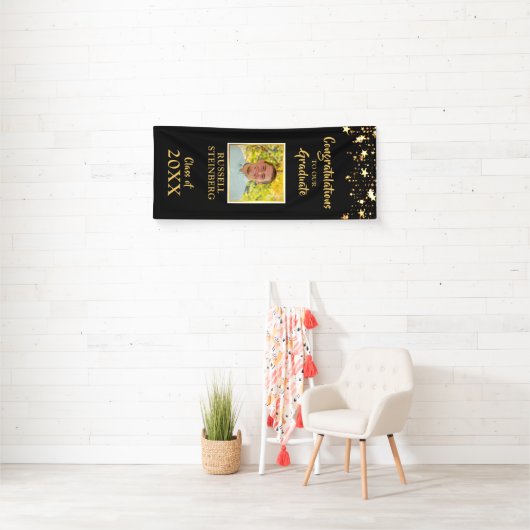 Afstuderen Zwart en Gouden Sterren Fotodeur Spandoek (Insitu)